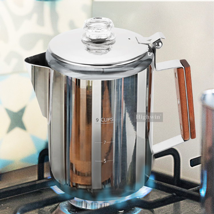 Highwin Camping 9 Cup Stainless Steel 304 Coffee Percolator for Stovetop