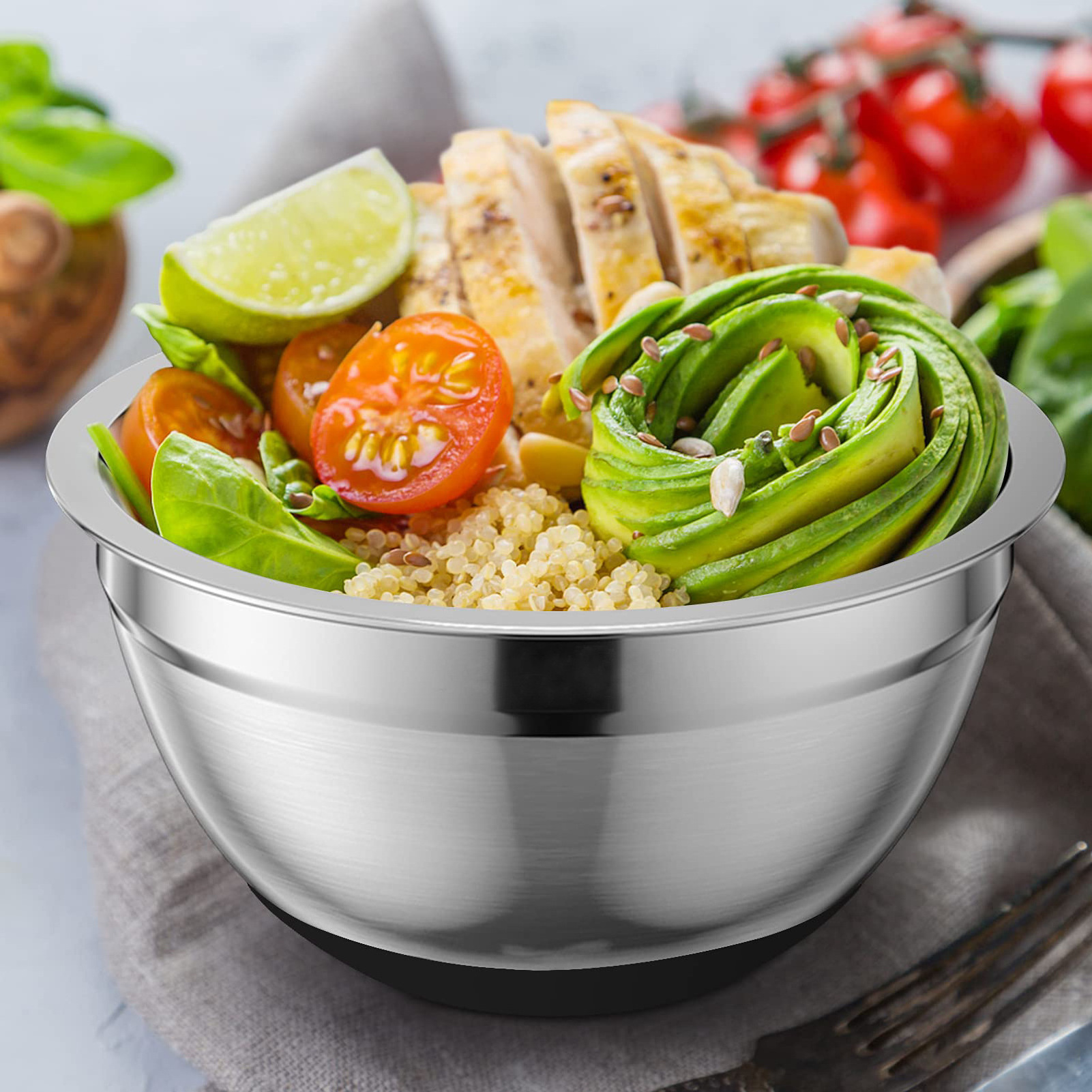 HIGHWIN Stainless Steel Multiple Sizes Salad Bowl Stainless Steel Mixing Bowl Set