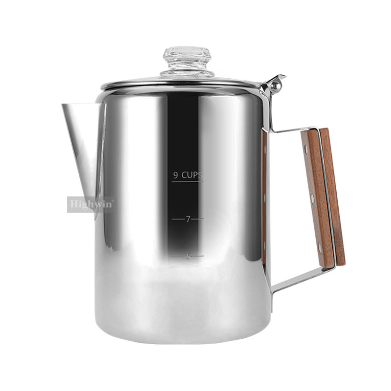 Portable 9 Cup Stainless Steel 201 Stovetop Coffee Percolator for Camping