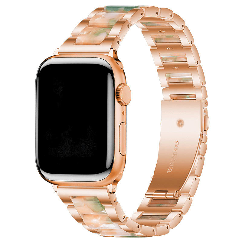 Fashion Style Tortoise Stone Resin Strap for Apple Watch Band 7 6 5 4 Luxury Stainless Steel Watch Band for Apple Resin Band