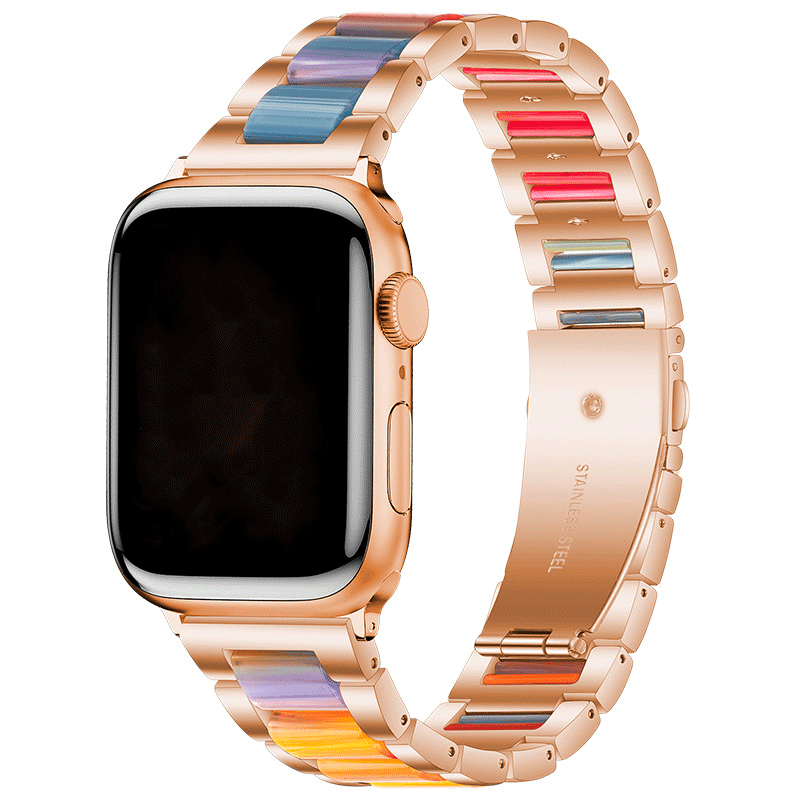 Fashion Style Tortoise Stone Resin Strap for Apple Watch Band 7 6 5 4 Luxury Stainless Steel Watch Band for Apple Resin Band