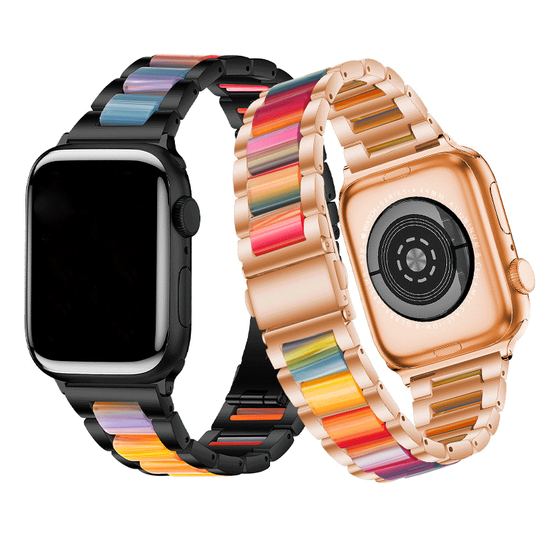 Fashion Style Tortoise Stone Resin Strap for Apple Watch Band 7 6 5 4 Luxury Stainless Steel Watch Band for Apple Resin Band