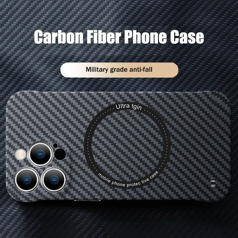 Ultra Thin Light Magnetic Wireless Charge Cover For iPhone 15 14 Pro Max Luxury Carbon Fiber Texture Phone Case For iPhone 15