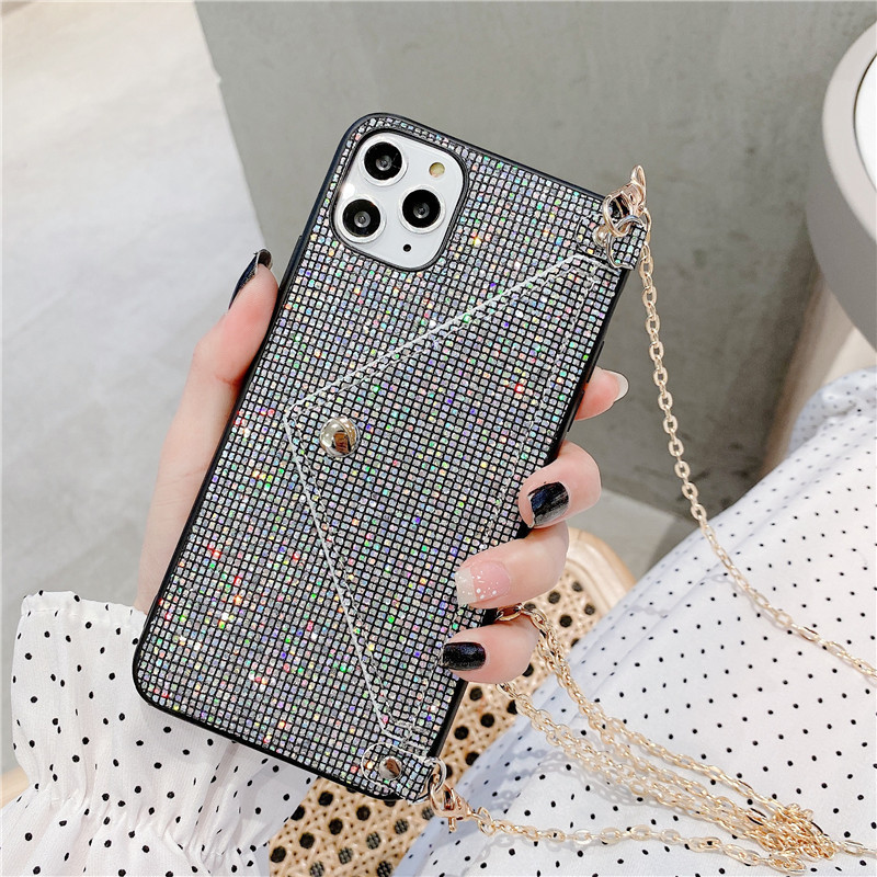 Bling Bling Glitter Luxury Diamond Wallet Card Phone Case For iPhone 14 Pro Max 14 13 12 Crossbody Phone Case