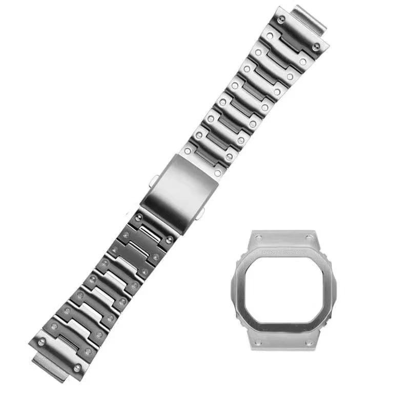 Luxury Titanium Metal With Strap Case For Casio DW5600 Band Stainless Steel Case With Straps DW 5600 Bumper Cover