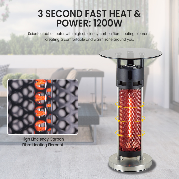 Hot Sale 1400W Tempered Glasstable Top Patio Outdoor Heater Carbon Fibre Table Mini Heater