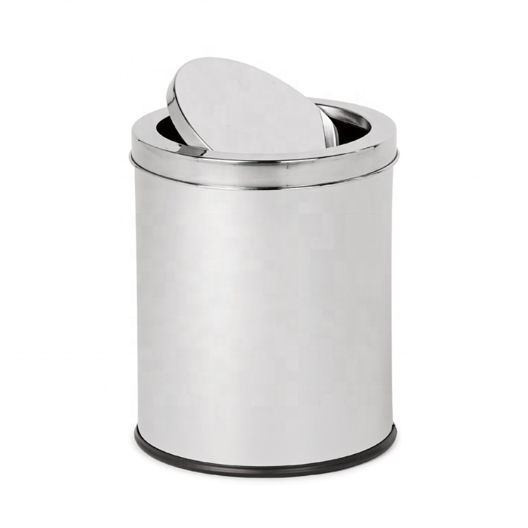 Swing Lid Waste Bin Mirror Dustbin Hotel Free Standing Trash Bin With Swing Cover