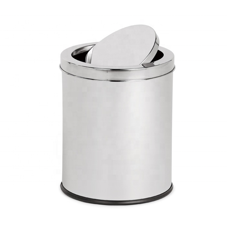 Swing Lid Waste Bin Mirror Dustbin Hotel Free Standing Trash Bin With Swing Cover