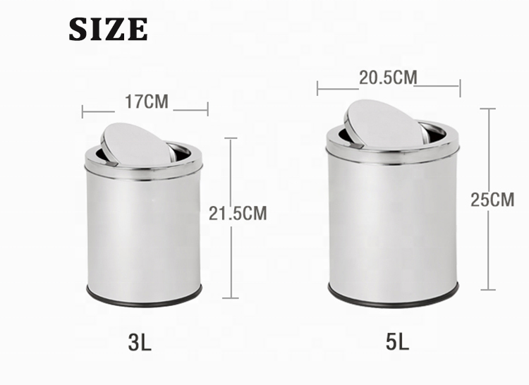 Swing Lid Waste Bin Mirror Dustbin Hotel Free Standing Trash Bin With Swing Cover