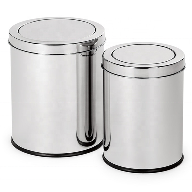 Swing Lid Waste Bin Mirror Dustbin Hotel Free Standing Trash Bin With Swing Cover