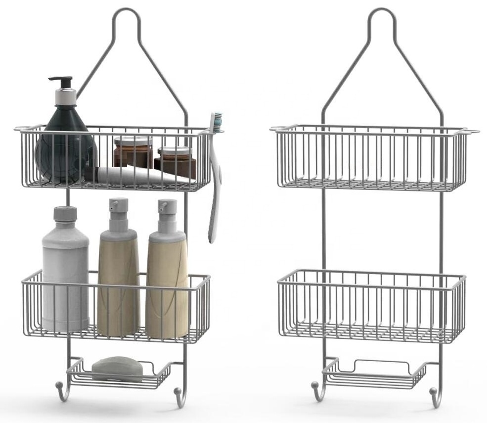 Modern Chromed Metal Bathroom Wire Hanging Rack Shower Caddy