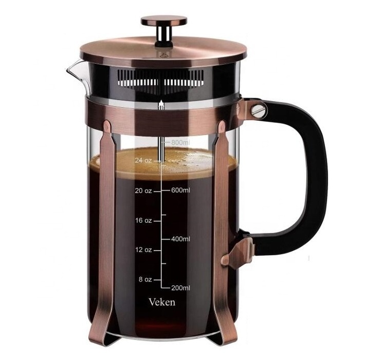 New Design French Press 18/8 Stainless Steel High Borosilicate Plastic-free Carafe Espresso Press Coffee Tea Maker