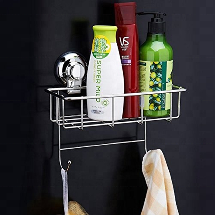 Shampoo Basket Shelf Organizer Storage Adhesive Shower Caddy With 2 Hooks For Bathroom Kitchen