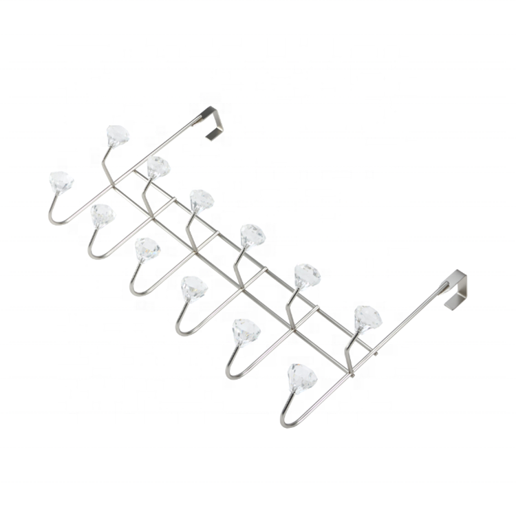 Stainless Steel Over The Door Rack With White Crystal Knobs 6 Hooks Double Layers Hanging Clothes Chrome Hook