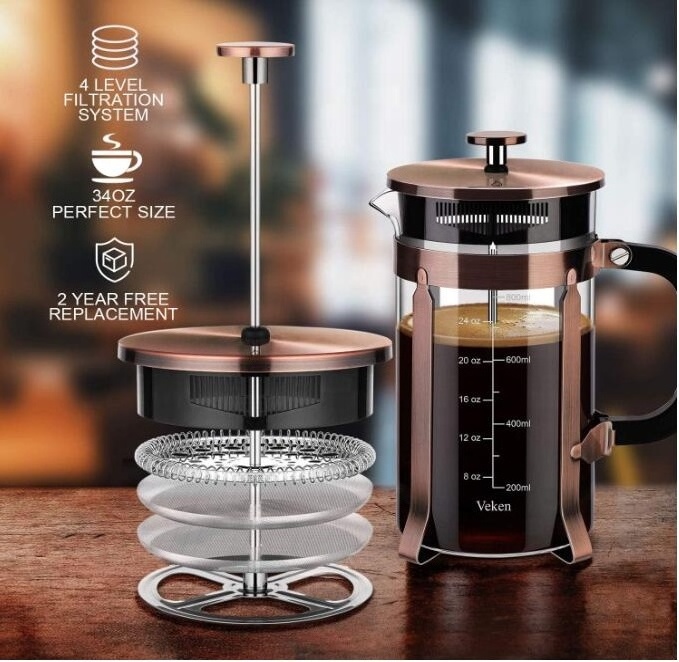 Stainless Steel Glass French Press Metal Coffee Maker Tea Maker