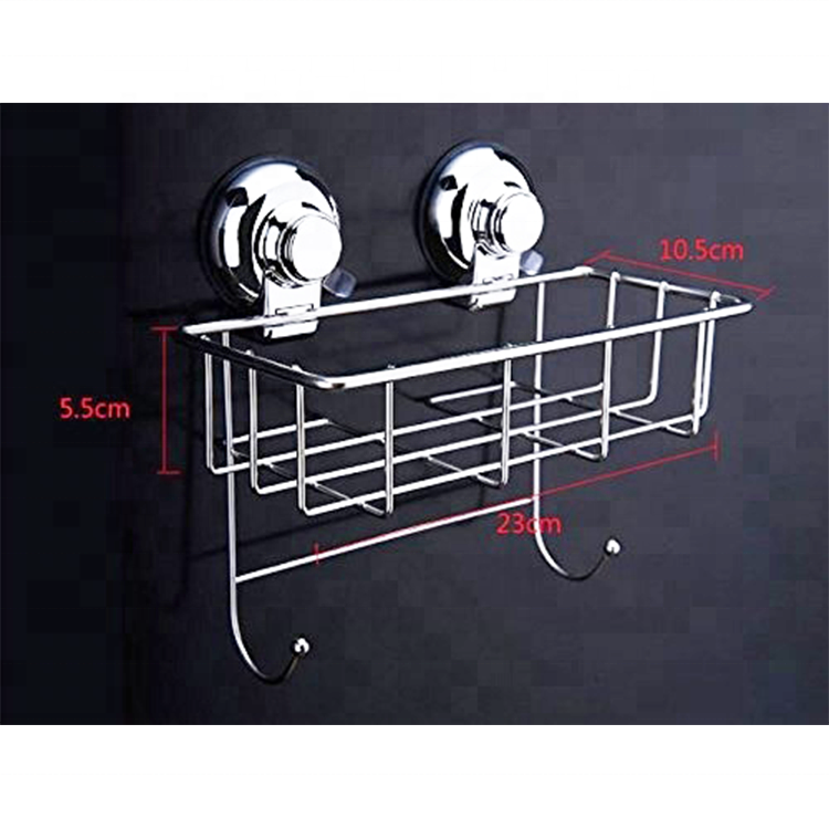 Shampoo Basket Shelf Organizer Storage Adhesive Shower Caddy With 2 Hooks For Bathroom Kitchen