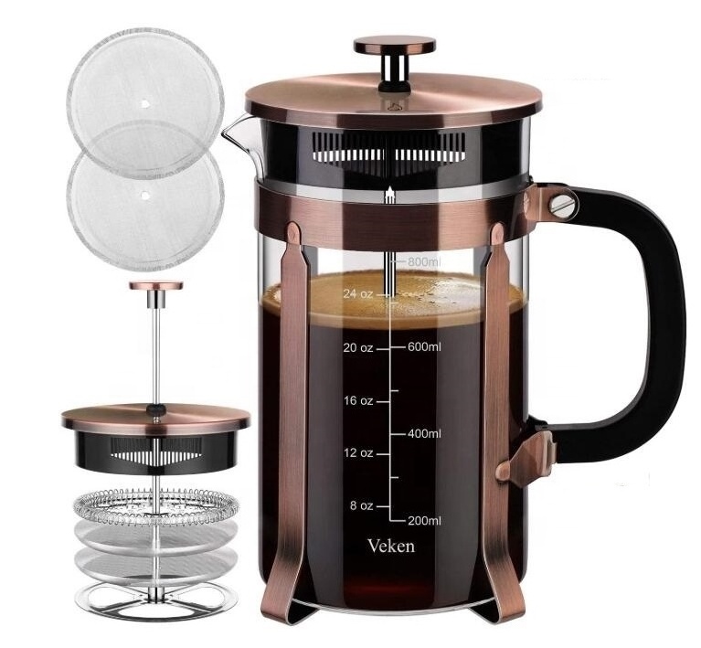 New Design French Press 18/8 Stainless Steel High Borosilicate Plastic-free Carafe Espresso Press Coffee Tea Maker