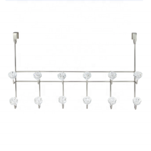 Stainless Steel Over The Door Rack With White Crystal Knobs 6 Hooks Double Layers Hanging Clothes Chrome Hook