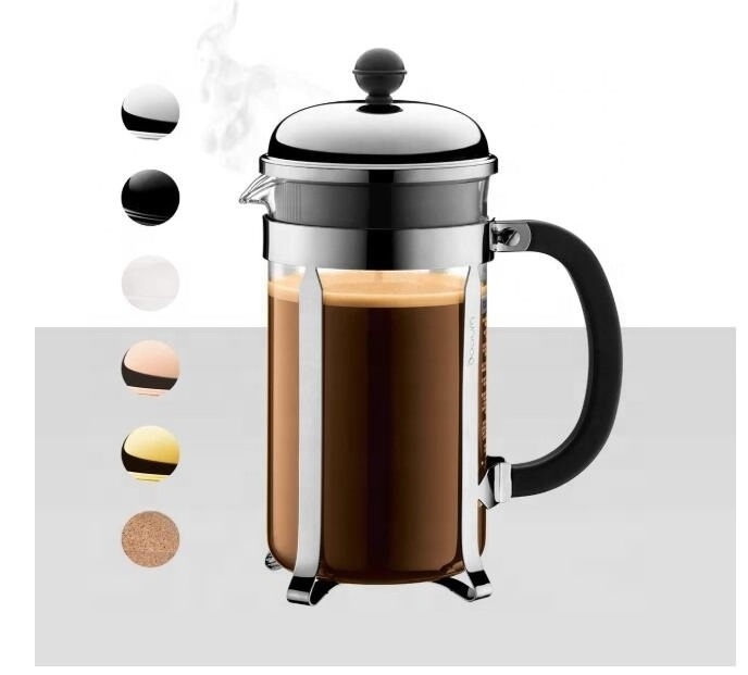 Borosilicate Glass Coffee Press With Plastic Handle Stainless Steel French Press Coffee Powder Coating Tea Maker