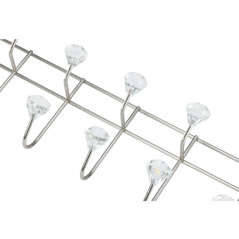 Stainless Steel Over The Door Rack With White Crystal Knobs 6 Hooks Double Layers Hanging Clothes Chrome Hook