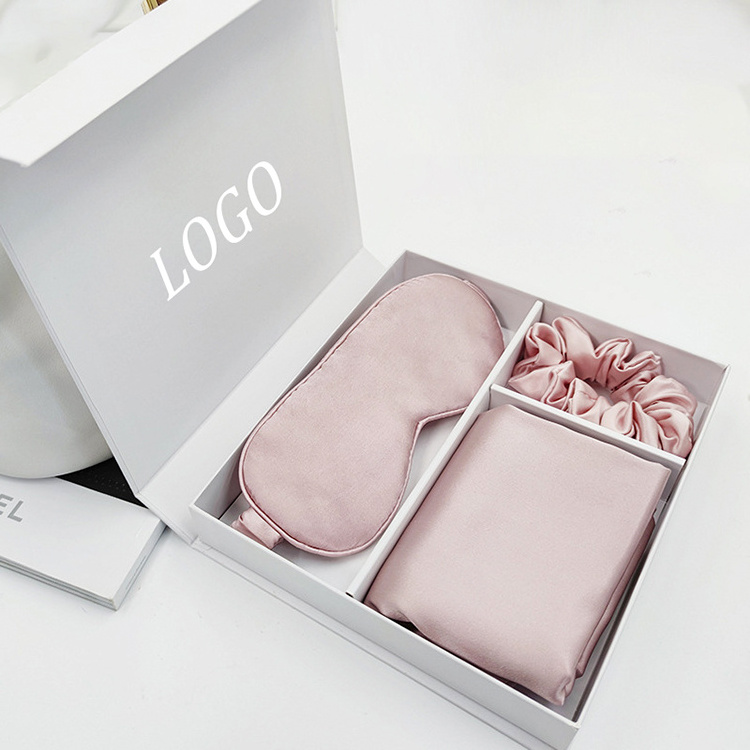 Custom logo Gift Package Box Luxury Silk Pillowcase Scrunchies Eye Mask Packaging Boxes Magnetic Flip Box