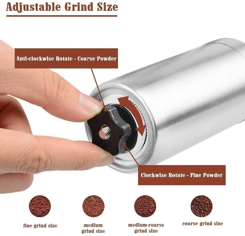 Hand Coffee Grinder with 304 Stainless Steel burr Stainless Steel Coffee Mill