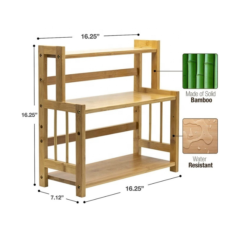 3 Tier Kitchen Countertop Storage Shelf Standing Bamboo wood Rack Storage for Spices Shelf