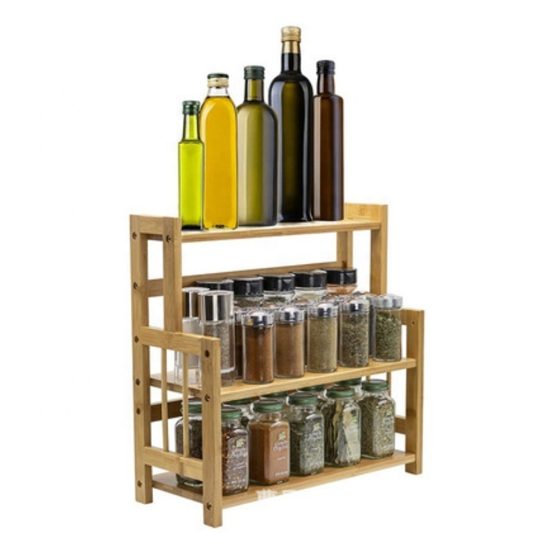 3 Tier Kitchen Countertop Storage Shelf Standing Bamboo wood Rack Storage for Spices Shelf