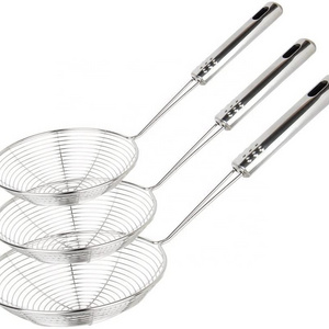 3 PCS Strainer Ladle Stainless Steel Wire Skimmer Spoon Set Handle Kitchen Frying Food Pasta Spaghetti Noodle 32.5cm Skimmer