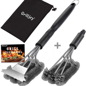 4PC Heavy Duty Grill Brush and Scraper with Carrying Bag - Exclusive Grill Cleaning Kit with Extra BBQ Wire Brush Head