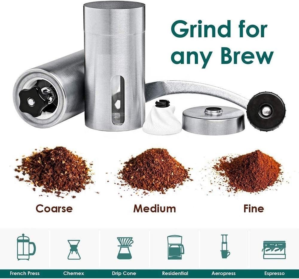 Hand Coffee Grinder with 304 Stainless Steel burr Stainless Steel Coffee Mill