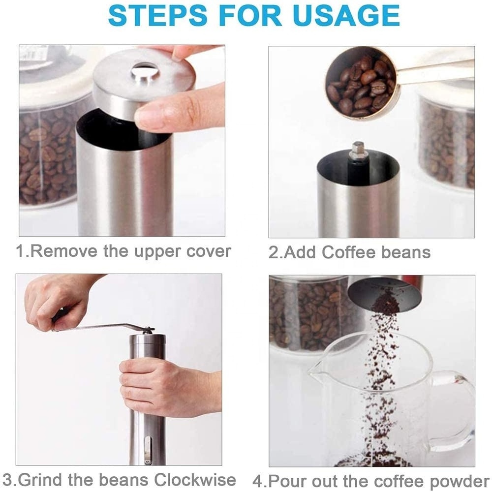 Hand Coffee Grinder with 304 Stainless Steel burr Stainless Steel Coffee Mill