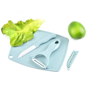 3 PCS Ceramic Fruit Vegetable Paring Knife Cutting Board Peeler Kit Kitchen Gadget Fruit Tools Set