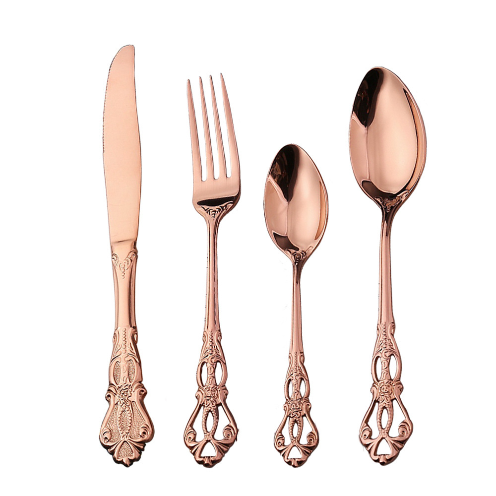 Vintage Wedding Baroque Royal Luxury Cutlery Set Gold Plated Stainless Steel 18/10 304 Flatware Set Gold Cutlery