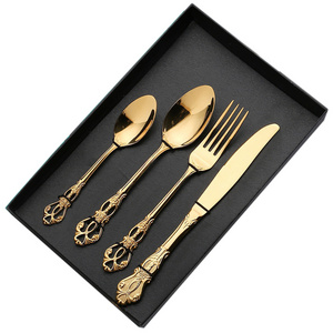 Vintage Wedding Baroque Royal Luxury Cutlery Set Gold Plated Stainless Steel 18/10 304 Flatware Set Gold Cutlery