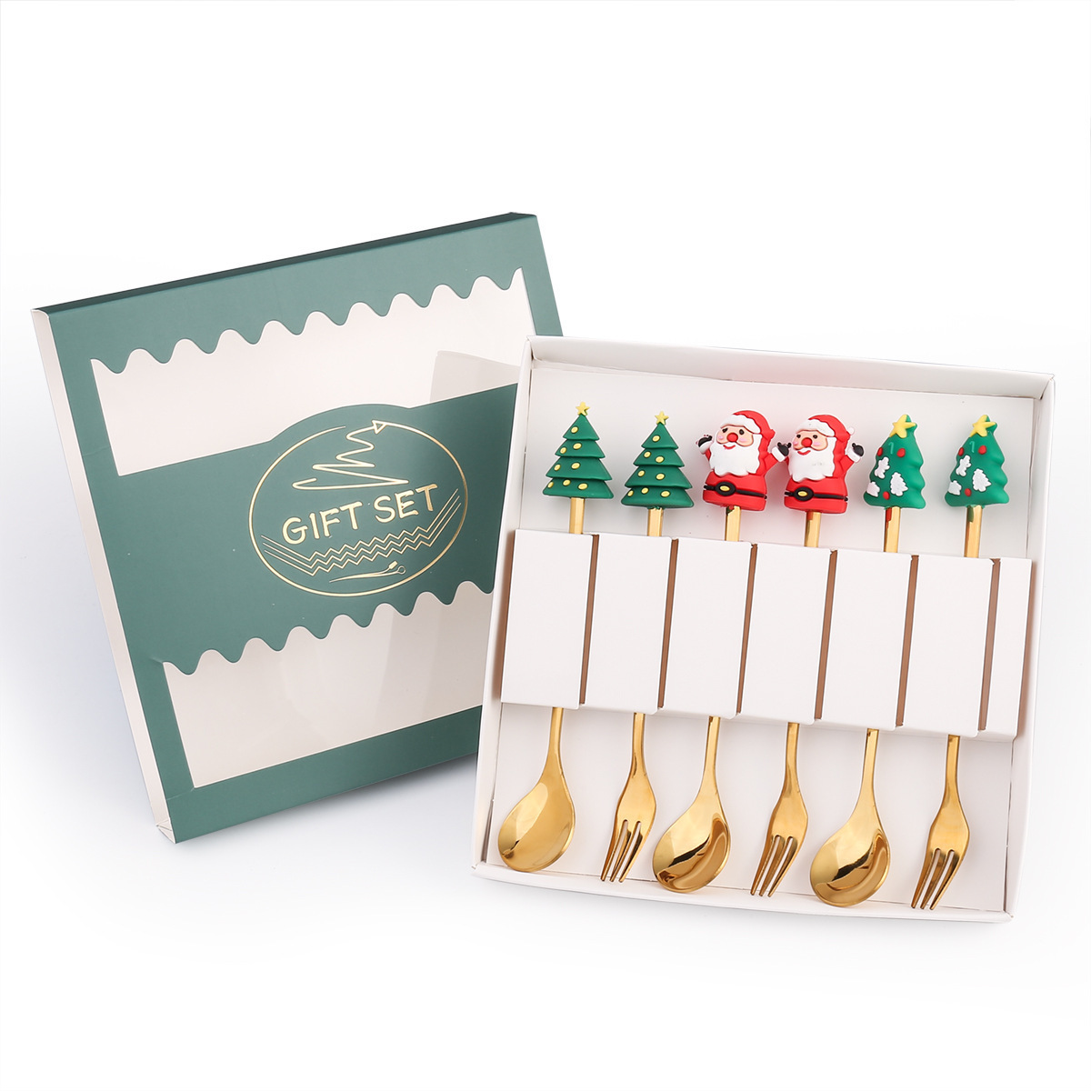 Nordic Santa Claus Tree Gift Set Teaspoon Stainless Steel 4pcs Christmas Tea Coffee Tea Spoon Cutlery Flatware Set with Gift Box