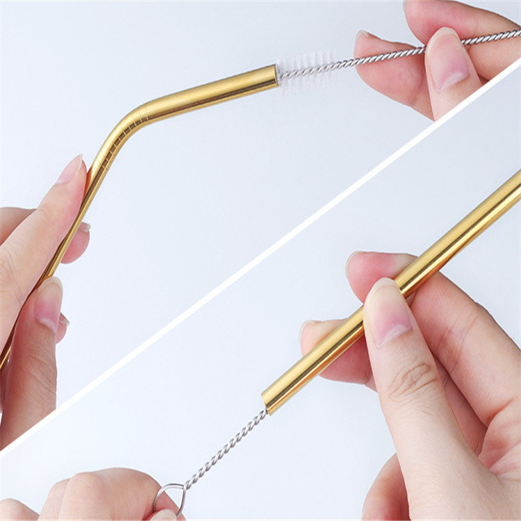 Stainless Steel Drinking Straw with Cleaning Brush Metal Straw and Brush Combination for Bar Accessories