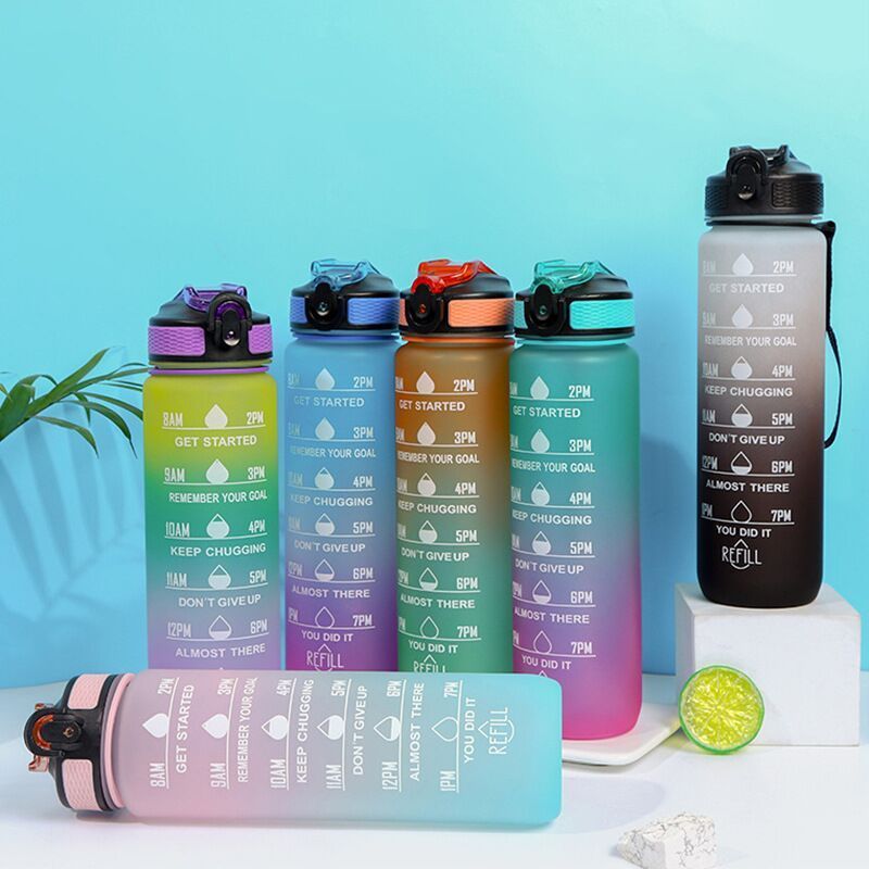 Fitness Sport Colorful Gym Gallon Tritan SK BPA Free Plastic Protein Air Motivational Water Bottle with time marker