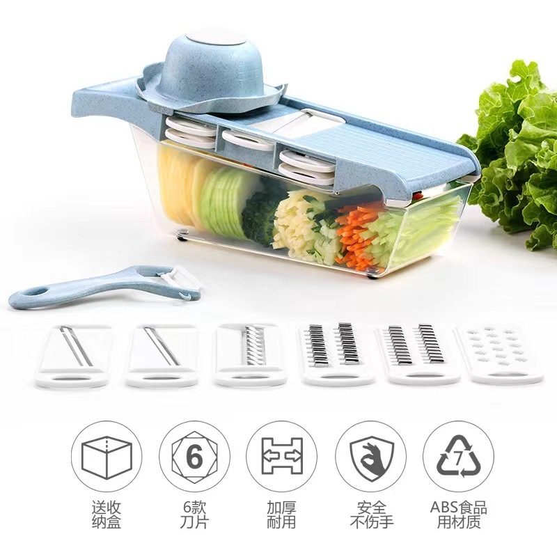 No-slip Onion Potato Cutter Stainless Steel Julienne Adjustable Mandoline Vegetable Slicer Fruit Vegetable Tool with Safety Tool