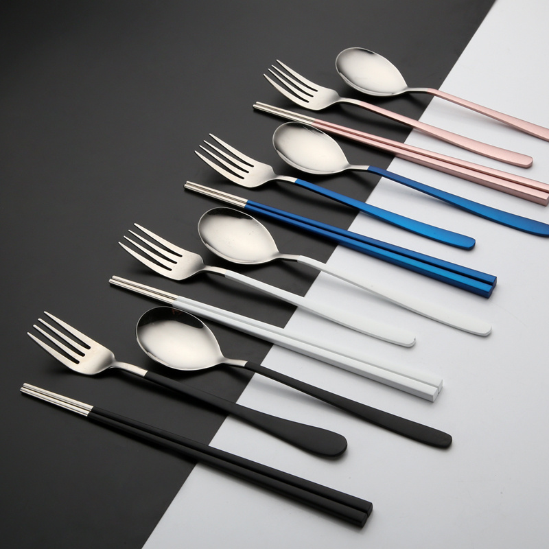 Reusable Colorful Spoon Fork Chopsticks Stainless Steel 304 Cutlery Set for Wedding Gift