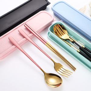 Reusable Colorful Spoon Fork Chopsticks Stainless Steel 304 Cutlery Set for Wedding Gift