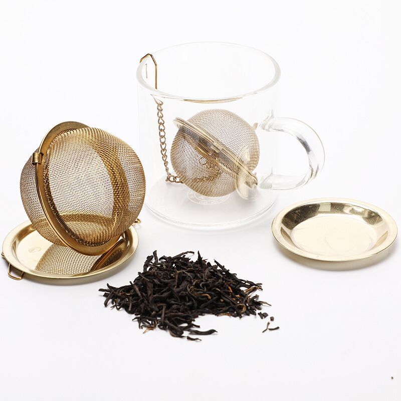 Brass shell heart mesh gold plated Loose Leaf Herbal Tea Accessories Steeper Brews Tea Infuser Filter Ball Gold Tea Strainer