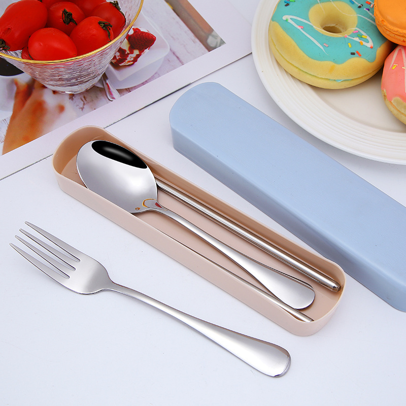 Portable Reusable Stainless Steel Chopsticks Spoon Fork Cutlery Set with wheat box