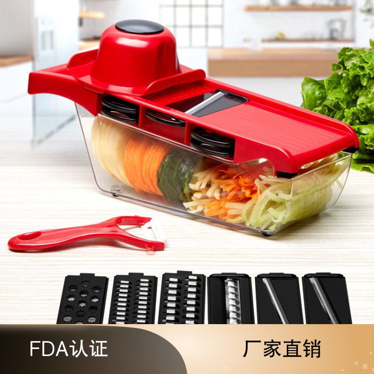 No-slip Onion Potato Cutter Stainless Steel Julienne Adjustable Mandoline Vegetable Slicer Fruit Vegetable Tool with Safety Tool