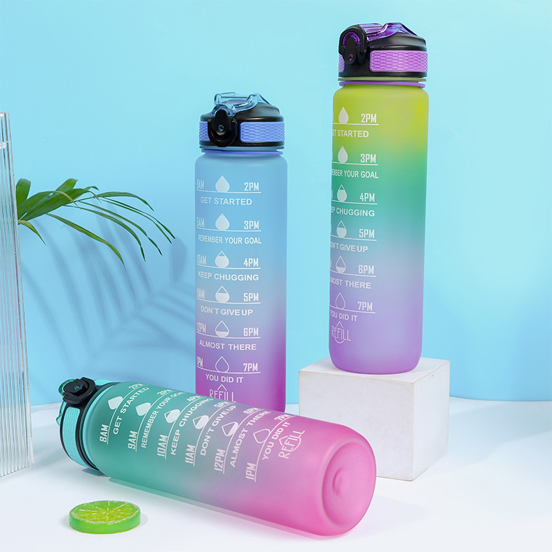 Fitness Sport Colorful Gym Gallon Tritan SK BPA Free Plastic Protein Air Motivational Water Bottle with time marker