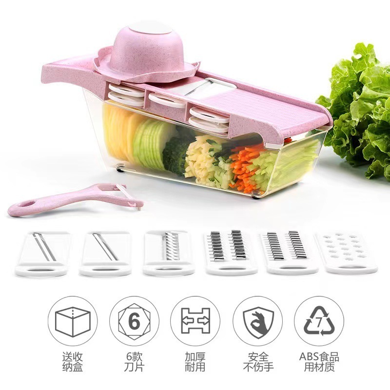 No-slip Onion Potato Cutter Stainless Steel Julienne Adjustable Mandoline Vegetable Slicer Fruit Vegetable Tool with Safety Tool