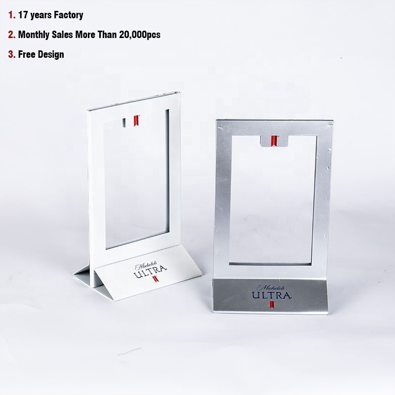 Wholesale Custom Slanted Sign Holder Menu Card Restaurant Metal Table Top Holder with Logo printing