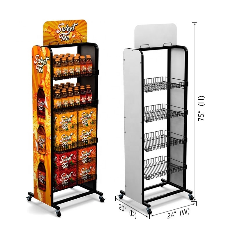 Supermarket Snack Display Rack Stainless Metal Wire Basket Candy Chocolate Potato Chip Display Rack Shelves