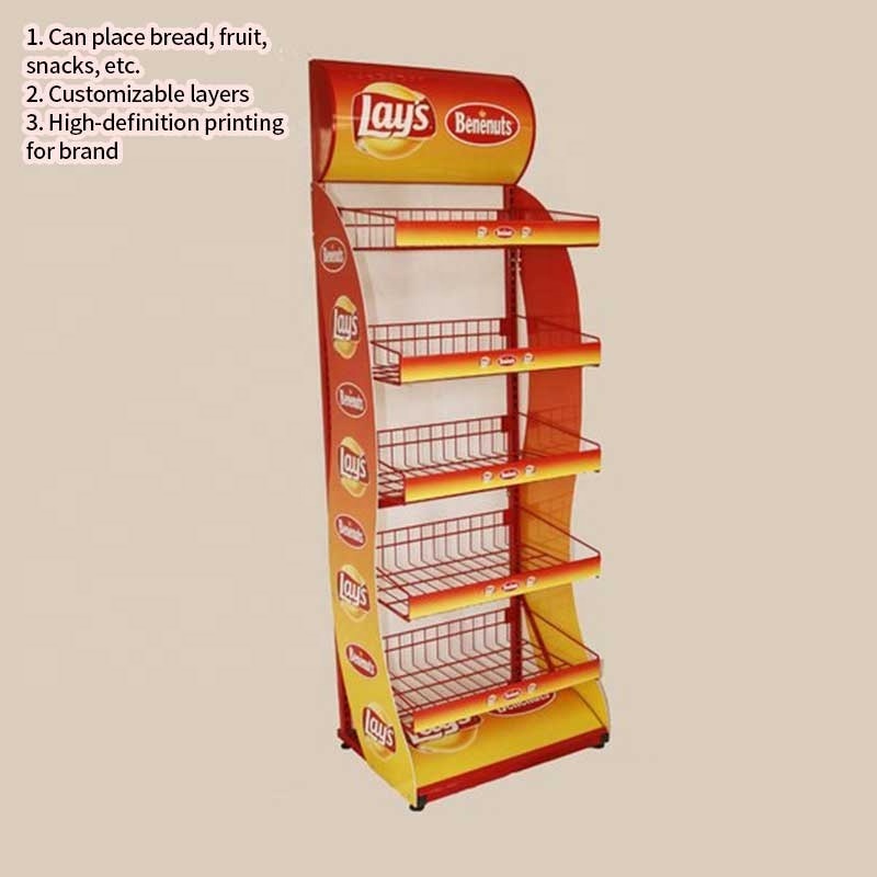 Supermarket Snack Display Rack Stainless Metal Wire Basket Candy Chocolate Potato Chip Display Rack Shelves