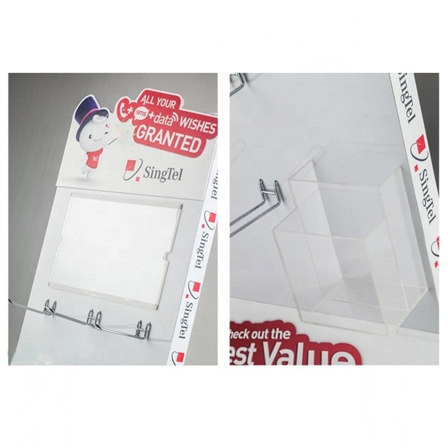 Two Sided Acrylic Socks Display Rack Stand With Hanging Hooks And Advertisement Holder